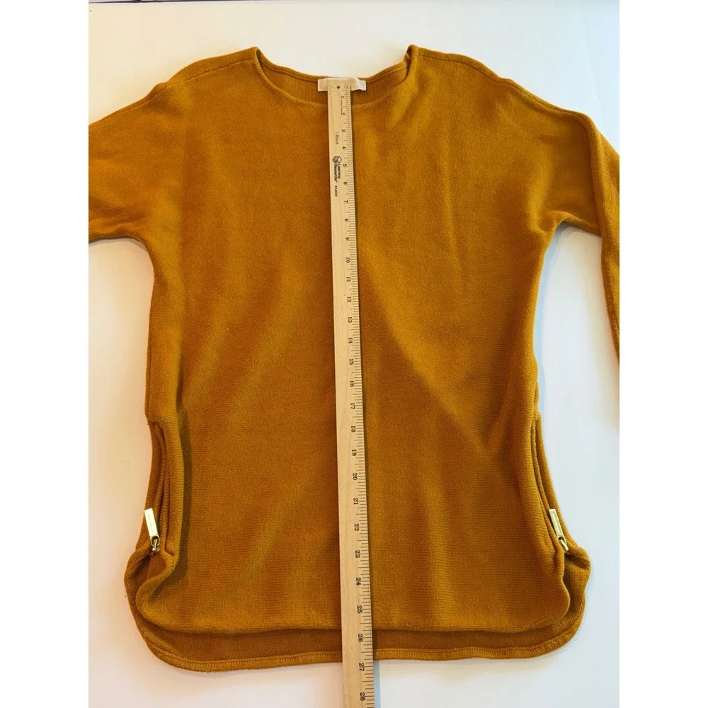 Michael Kors Womens Mustard Yellow Knit Side Zip Sweater Marigold Medium